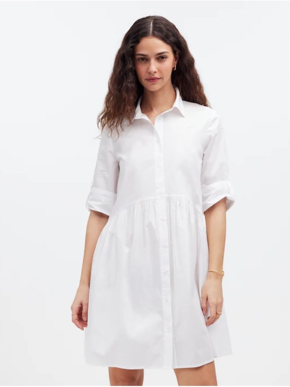 Madewell Button-Front Mini Shirtdress in Poplin - Size Small